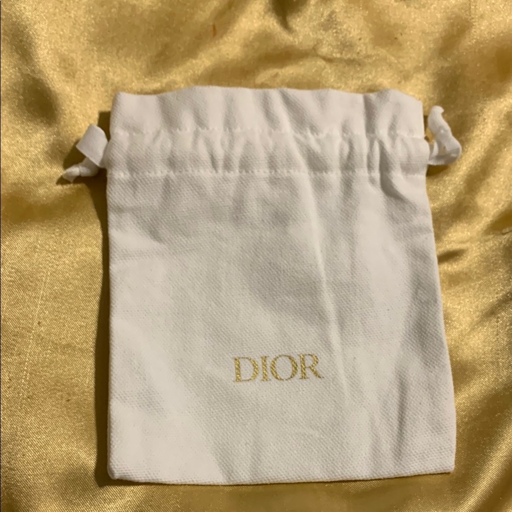 Dior White and Gold Drawstring Pouch